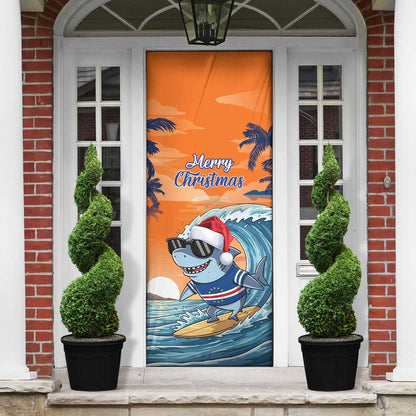 Christmas Cape Verde Door Cover Funny Shark Surfing