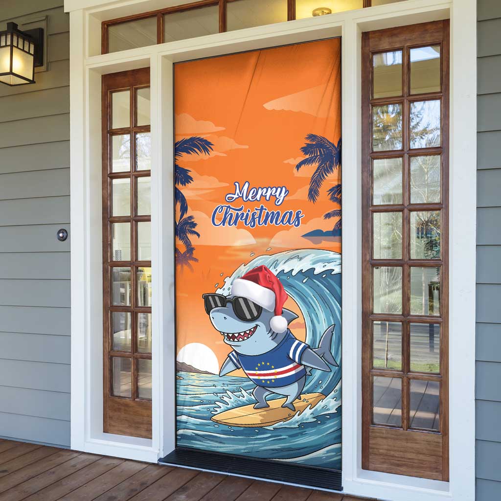 Christmas Cape Verde Door Cover Funny Shark Surfing