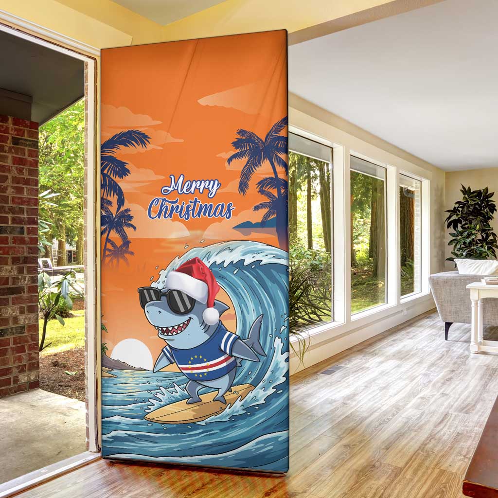 Christmas Cape Verde Door Cover Funny Shark Surfing