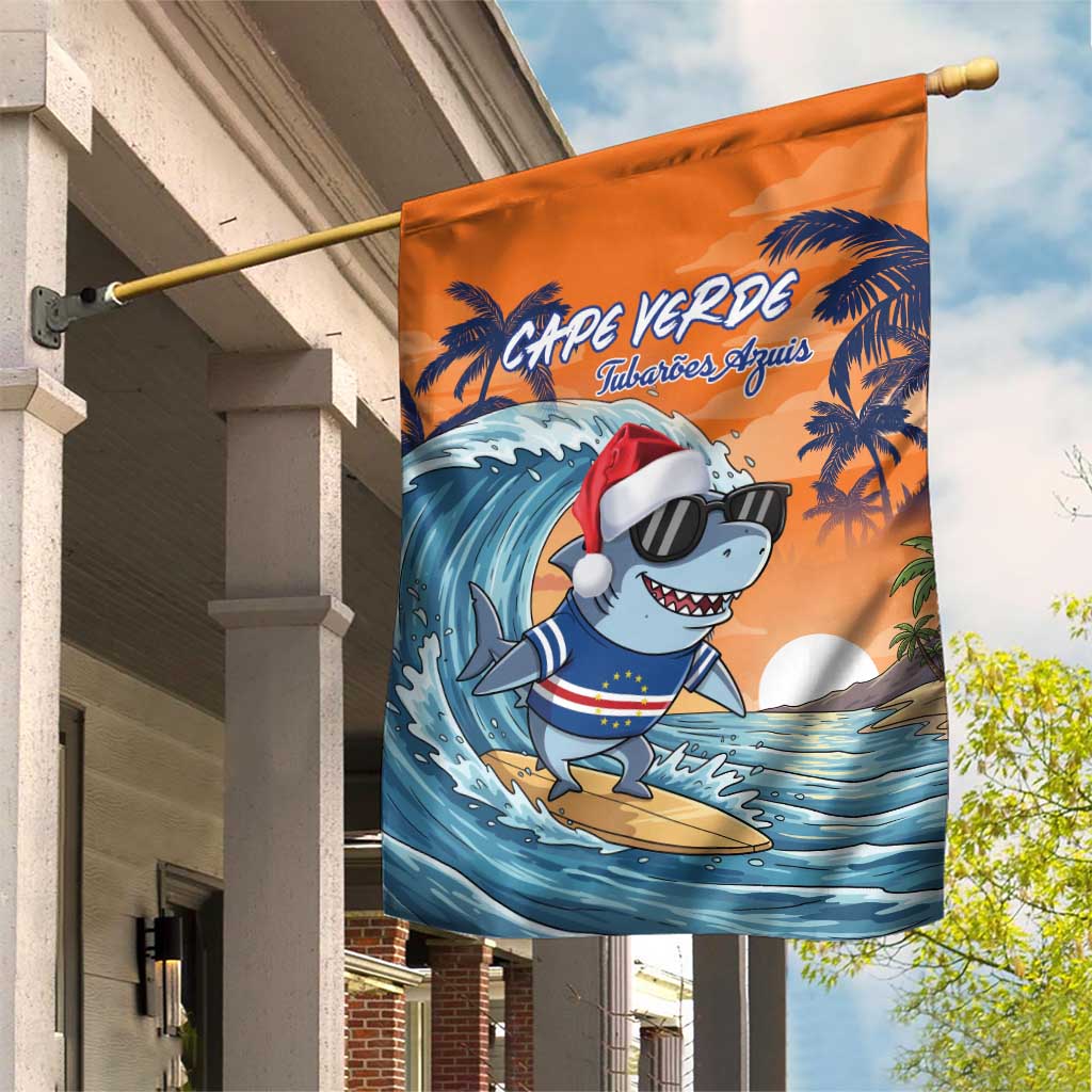 Christmas Cape Verde Garden Flag Funny Shark Surfing - African Pride