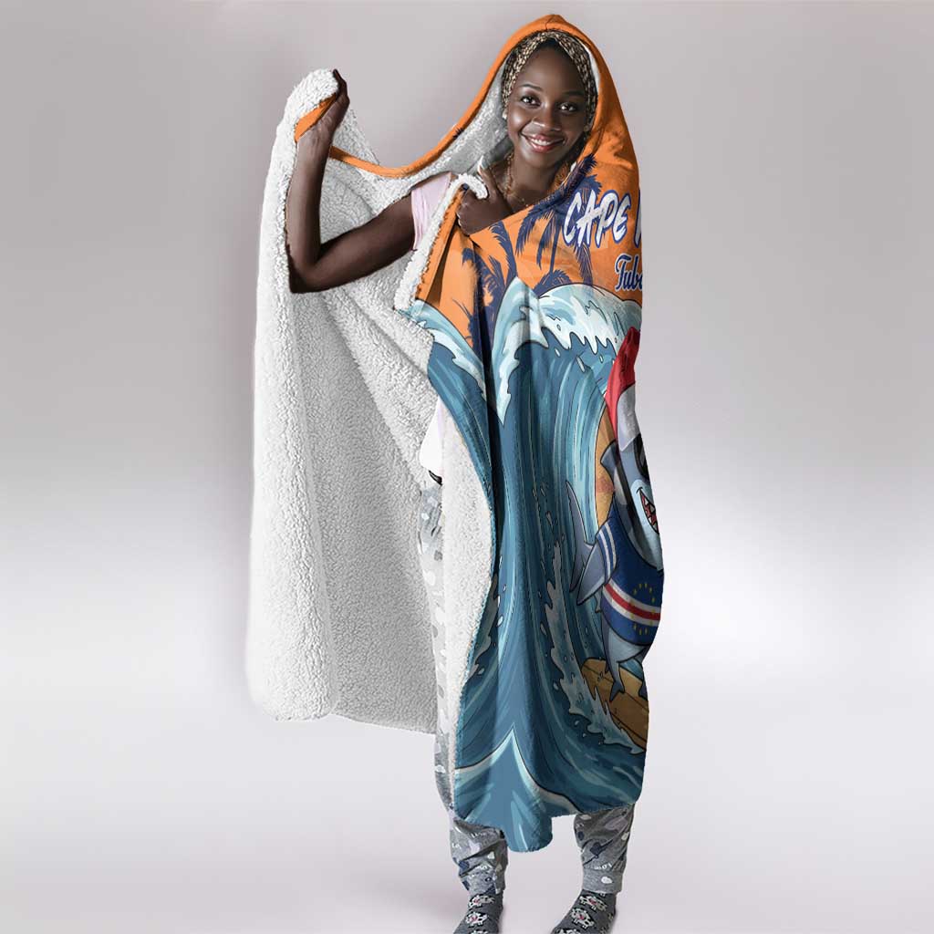 Christmas Cape Verde Hooded Blanket Funny Shark Surfing - African Pride