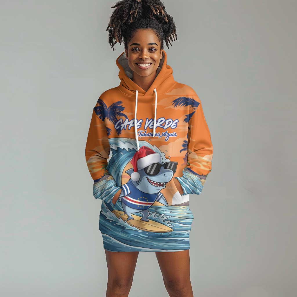 Christmas Cape Verde Hoodie Dress Funny Shark Surfing - African Pride