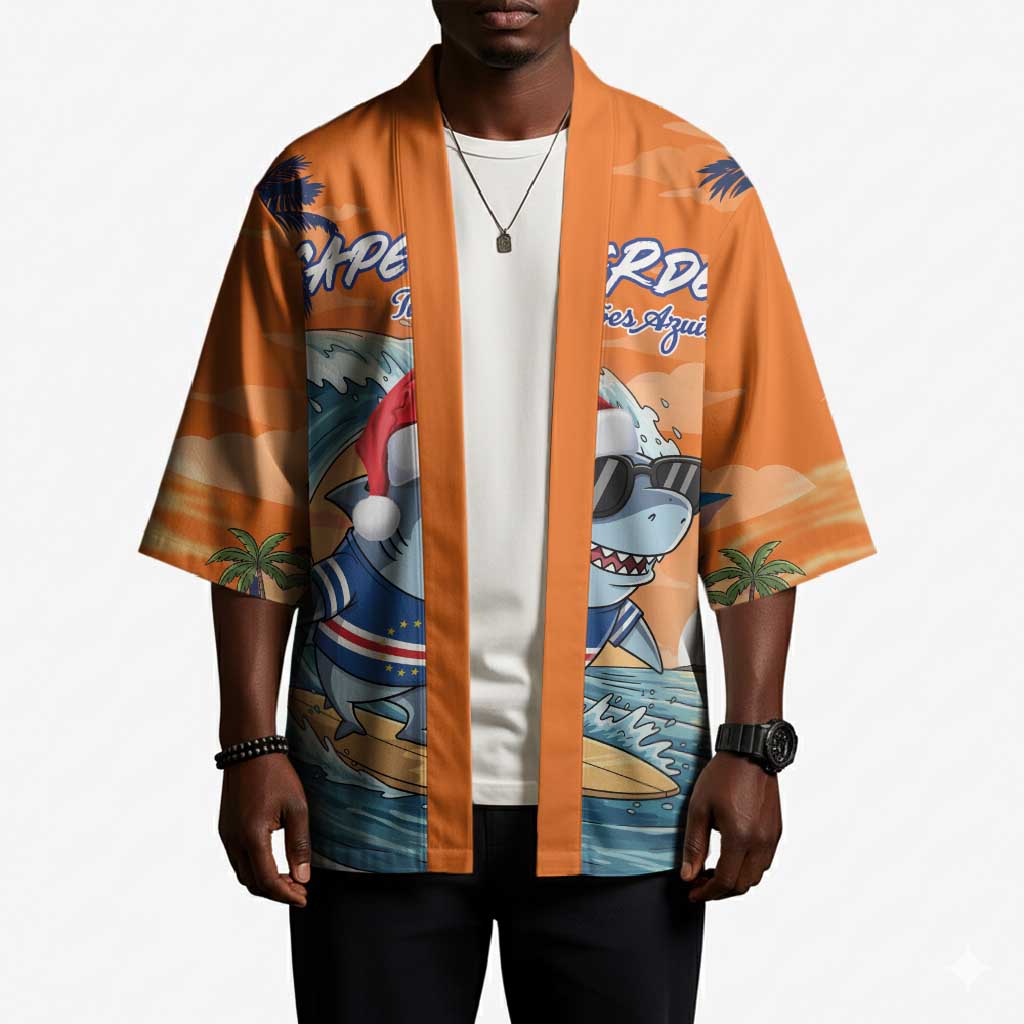 Christmas Cape Verde Kimono Funny Shark Surfing