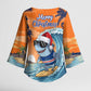 Christmas Cape Verde Kimono Sleeve Blouse Funny Shark Surfing
