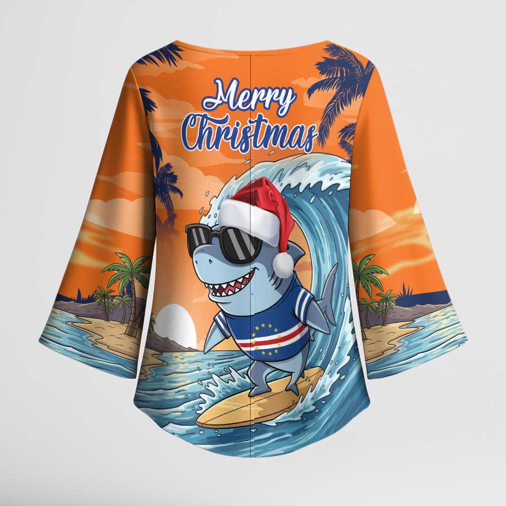 Christmas Cape Verde Kimono Sleeve Blouse Funny Shark Surfing