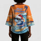 Christmas Cape Verde Kimono Sleeve Blouse Funny Shark Surfing