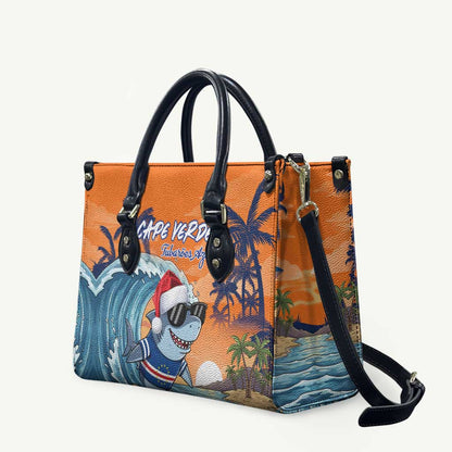 Christmas Cape Verde Leather Bag Funny Shark Surfing