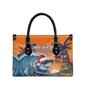 Christmas Cape Verde Leather Bag Funny Shark Surfing