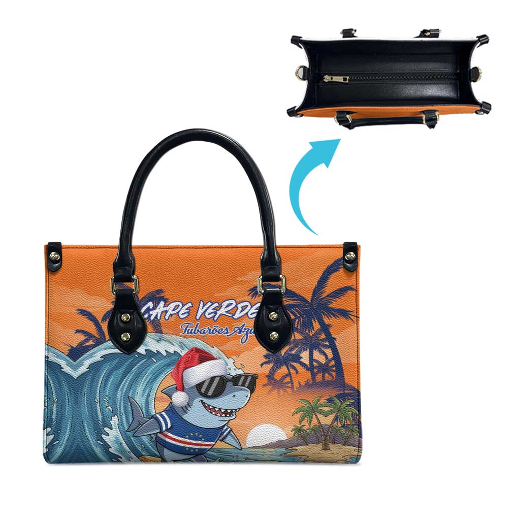 Christmas Cape Verde Leather Bag Funny Shark Surfing