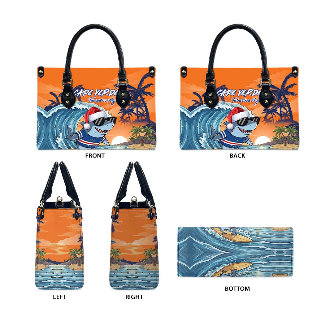 Christmas Cape Verde Leather Bag Funny Shark Surfing
