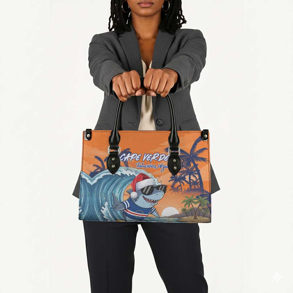Christmas Cape Verde Leather Bag Funny Shark Surfing