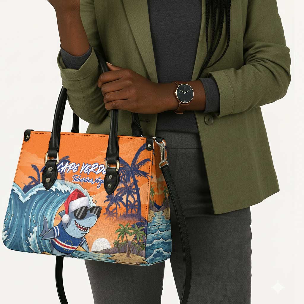 Christmas Cape Verde Leather Bag Funny Shark Surfing