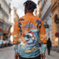 Christmas Cape Verde Long Sleeve Button Shirt Funny Shark Surfing - African Pride