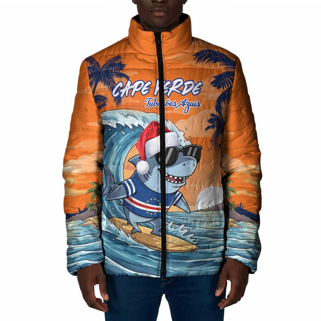 Christmas Cape Verde Padded Jacket Funny Shark Surfing