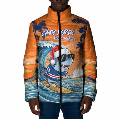 Christmas Cape Verde Padded Jacket Funny Shark Surfing