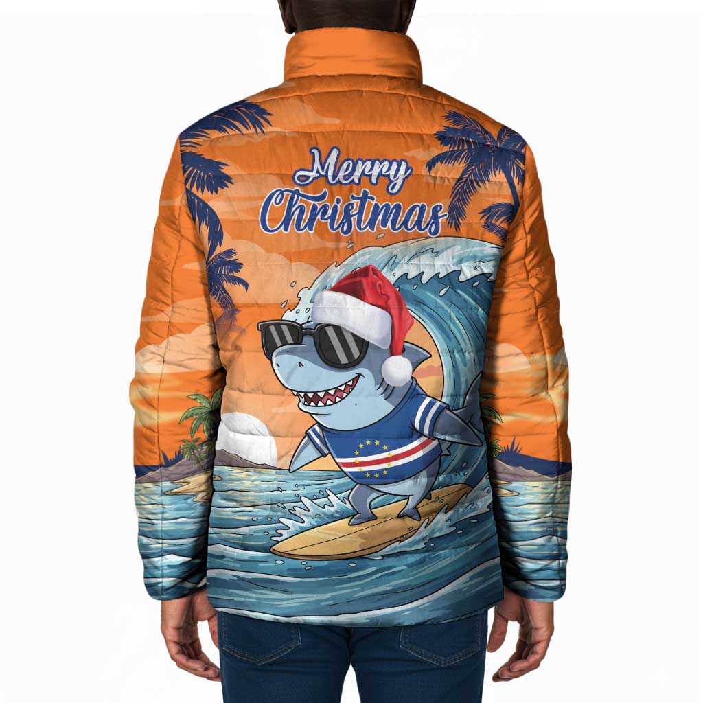 Christmas Cape Verde Padded Jacket Funny Shark Surfing