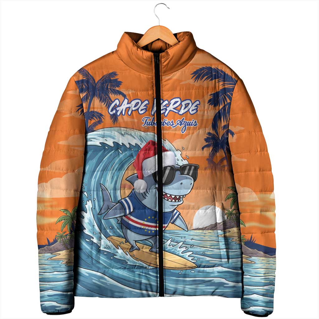 Christmas Cape Verde Padded Jacket Funny Shark Surfing