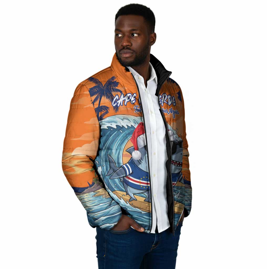 Christmas Cape Verde Padded Jacket Funny Shark Surfing