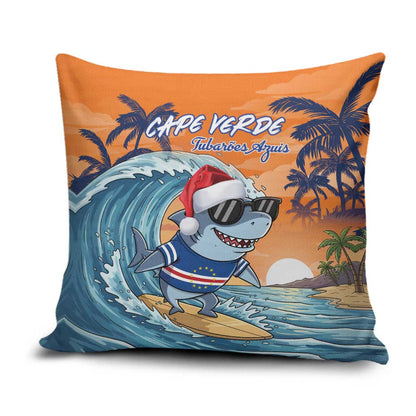 Christmas Cape Verde Pillow Cover Funny Shark Surfing