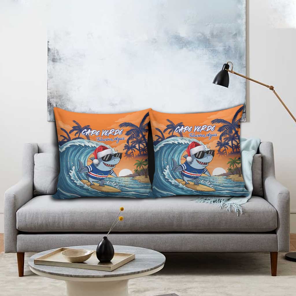 Christmas Cape Verde Pillow Cover Funny Shark Surfing