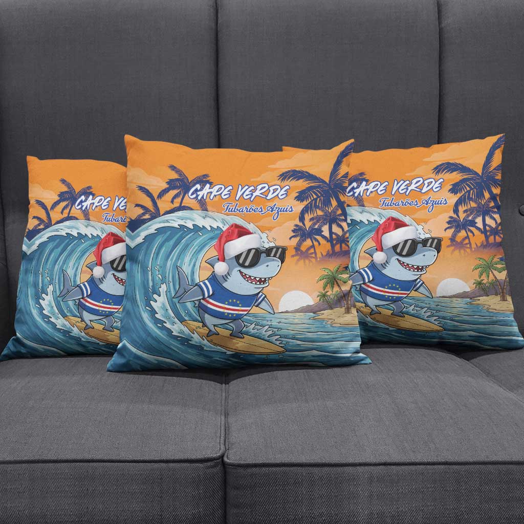 Christmas Cape Verde Pillow Cover Funny Shark Surfing