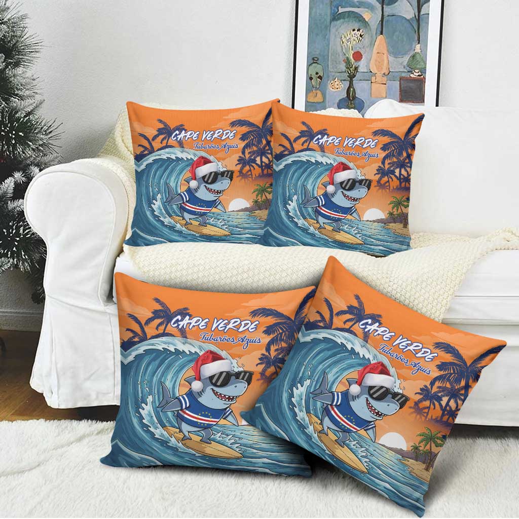 Christmas Cape Verde Pillow Cover Funny Shark Surfing