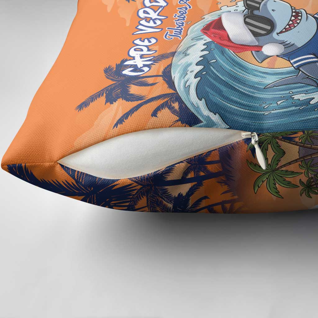 Christmas Cape Verde Pillow Cover Funny Shark Surfing