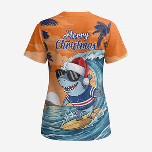 Christmas Cape Verde Scrub Top Funny Shark Surfing - African Pride