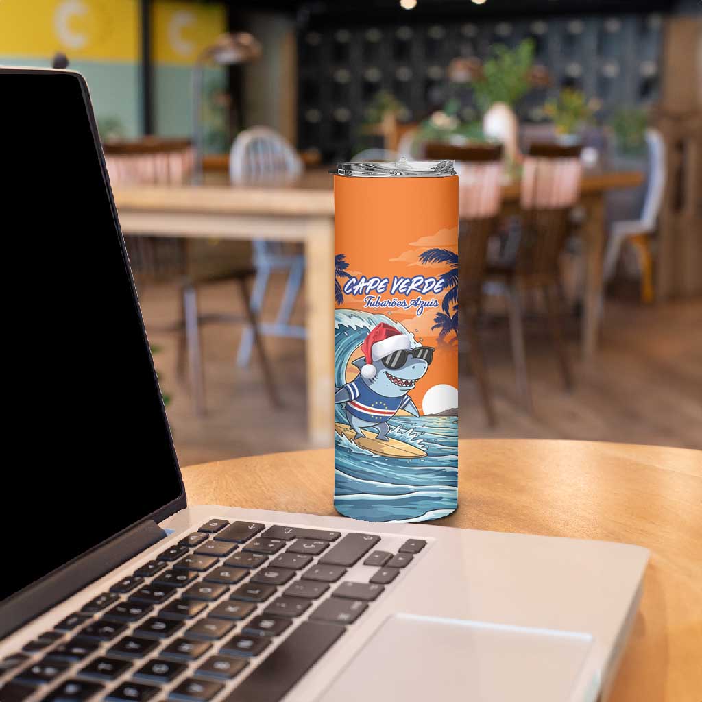 Christmas Cape Verde Skinny Tumbler Funny Shark Surfing - African Pride