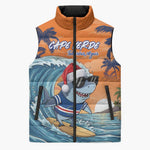 Christmas Cape Verde Sleeveless Puffer Jacket Funny Shark Surfing