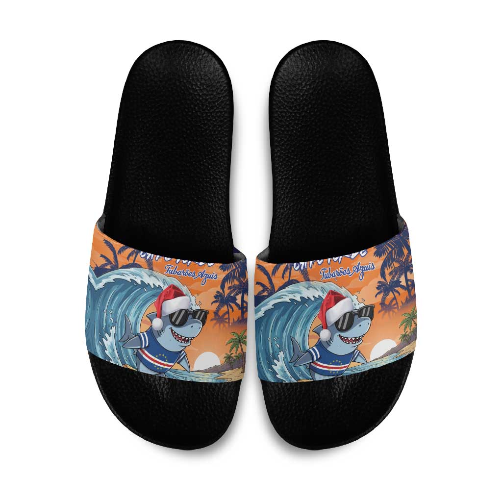 Christmas Cape Verde Slide Sandals Funny Shark Surfing