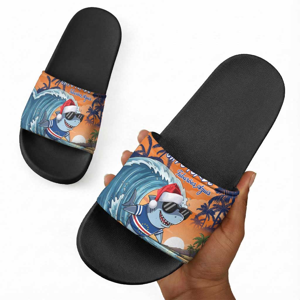 Christmas Cape Verde Slide Sandals Funny Shark Surfing