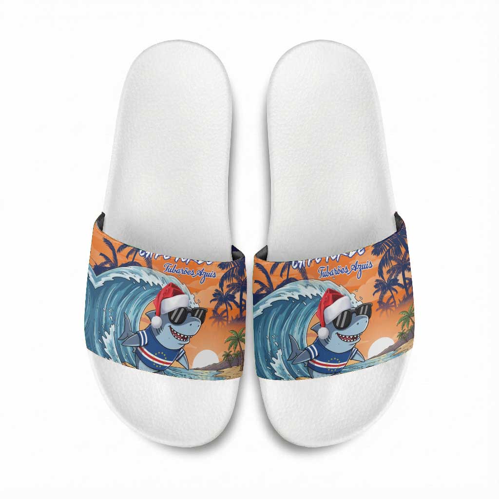 Christmas Cape Verde Slide Sandals Funny Shark Surfing