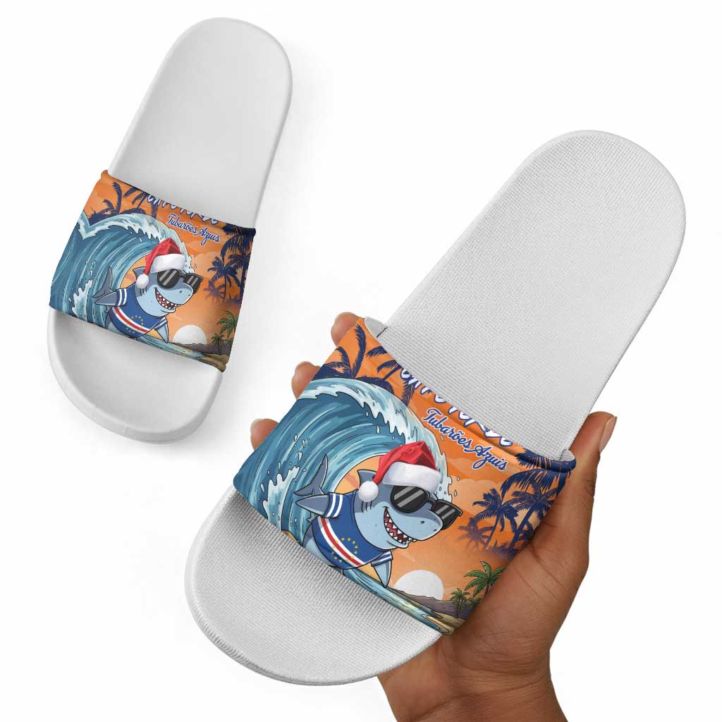 Christmas Cape Verde Slide Sandals Funny Shark Surfing