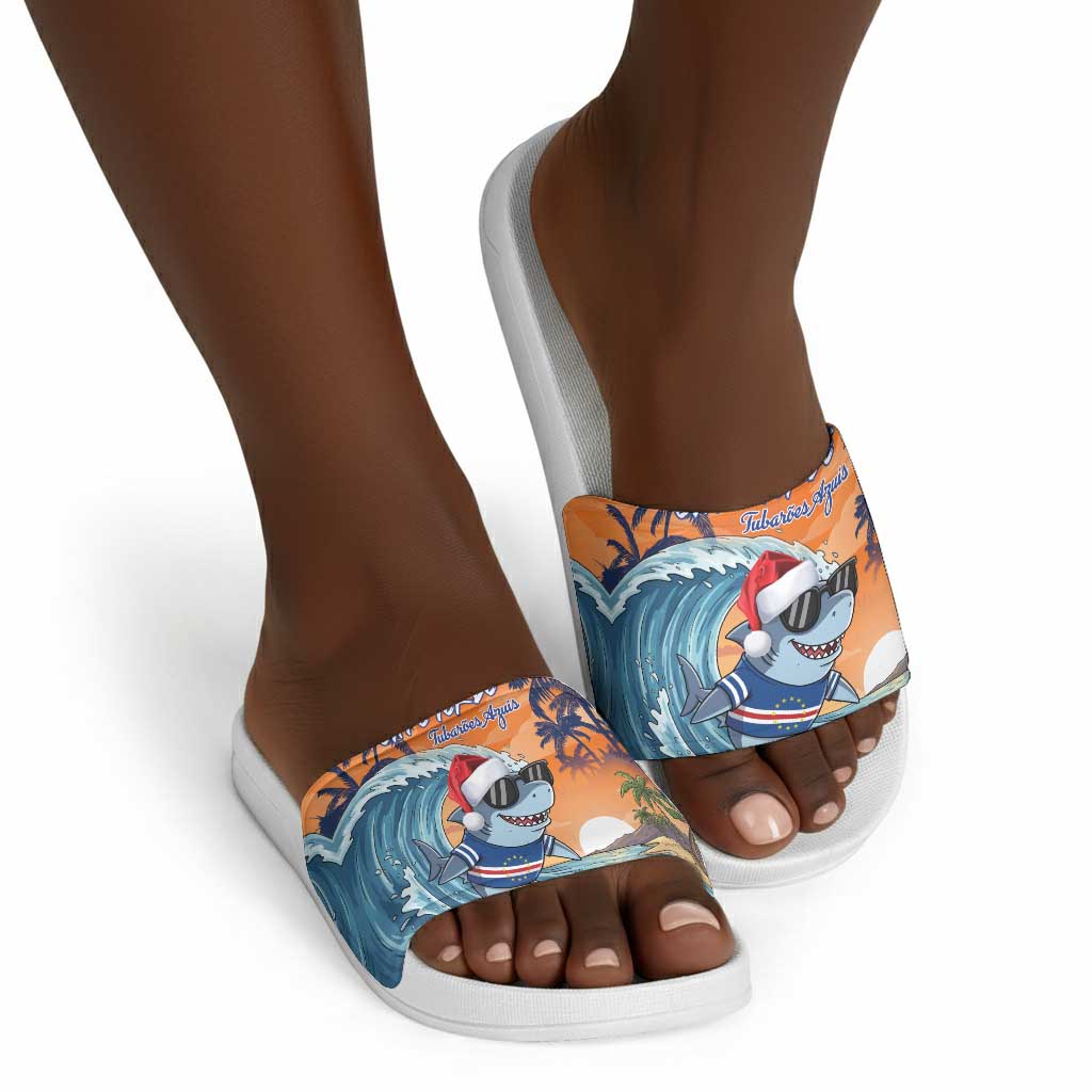 Christmas Cape Verde Slide Sandals Funny Shark Surfing
