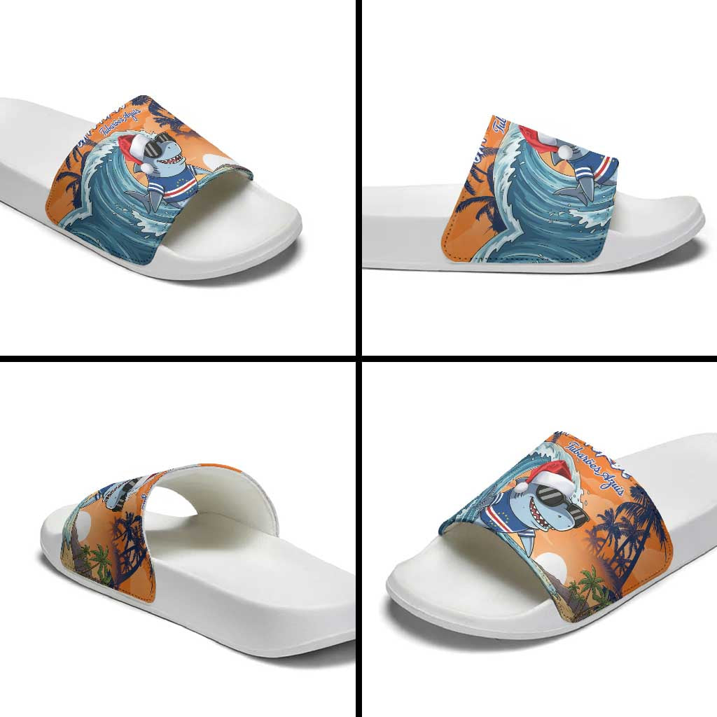 Christmas Cape Verde Slide Sandals Funny Shark Surfing