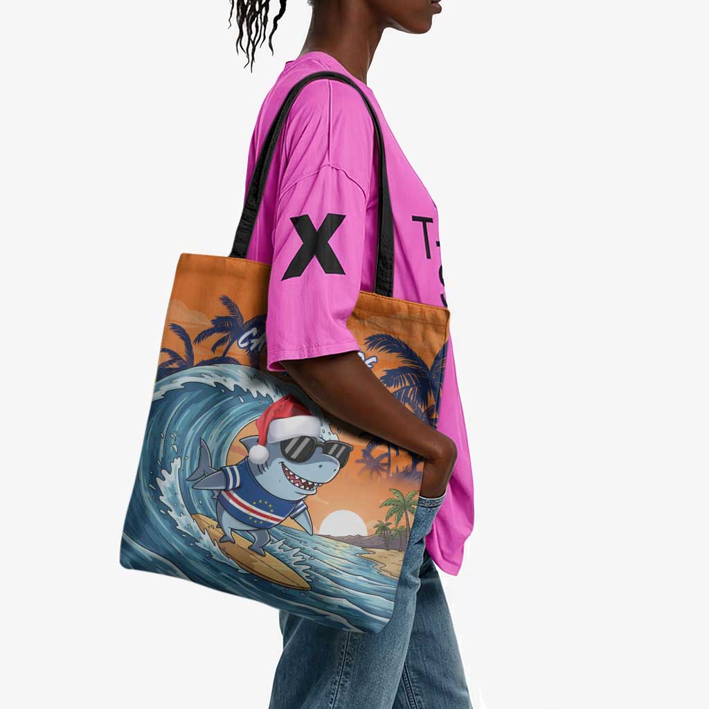 Christmas Cape Verde Tote Bag Funny Shark Surfing