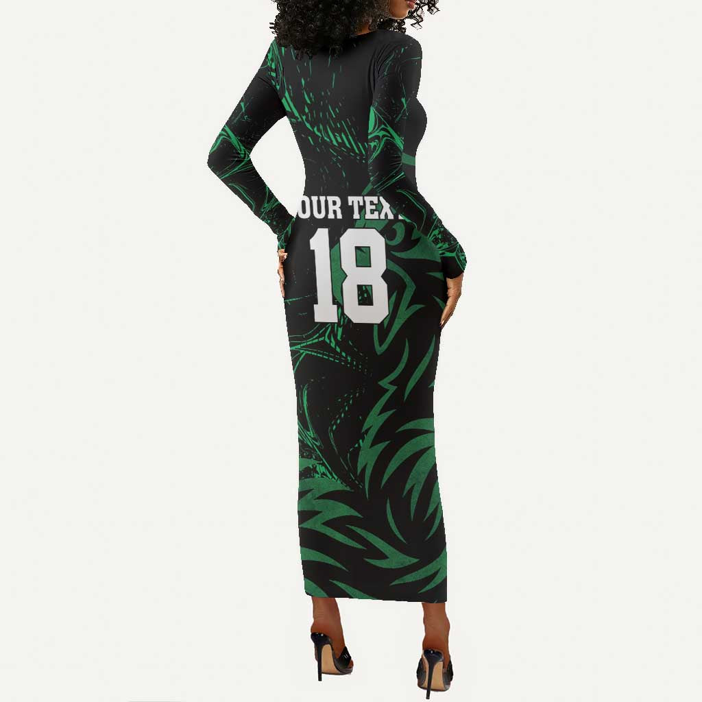 Custom Nigeria Football Long Sleeve Bodycon Dress Super Eagles Power