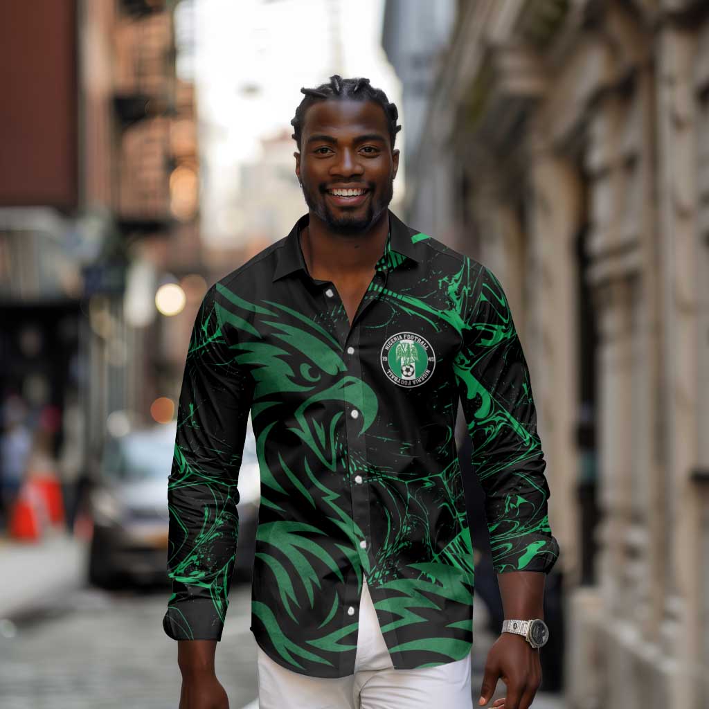 Custom Nigeria Football Long Sleeve Button Shirt Super Eagles Power