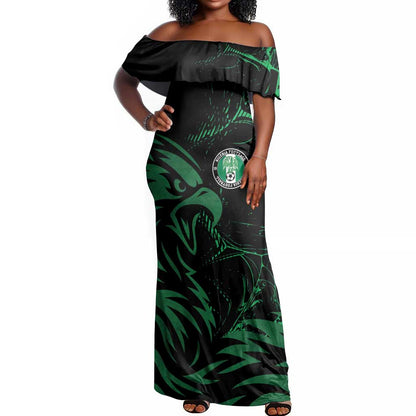 Custom Nigeria Football Off Shoulder Maxi Dress Super Eagles Power