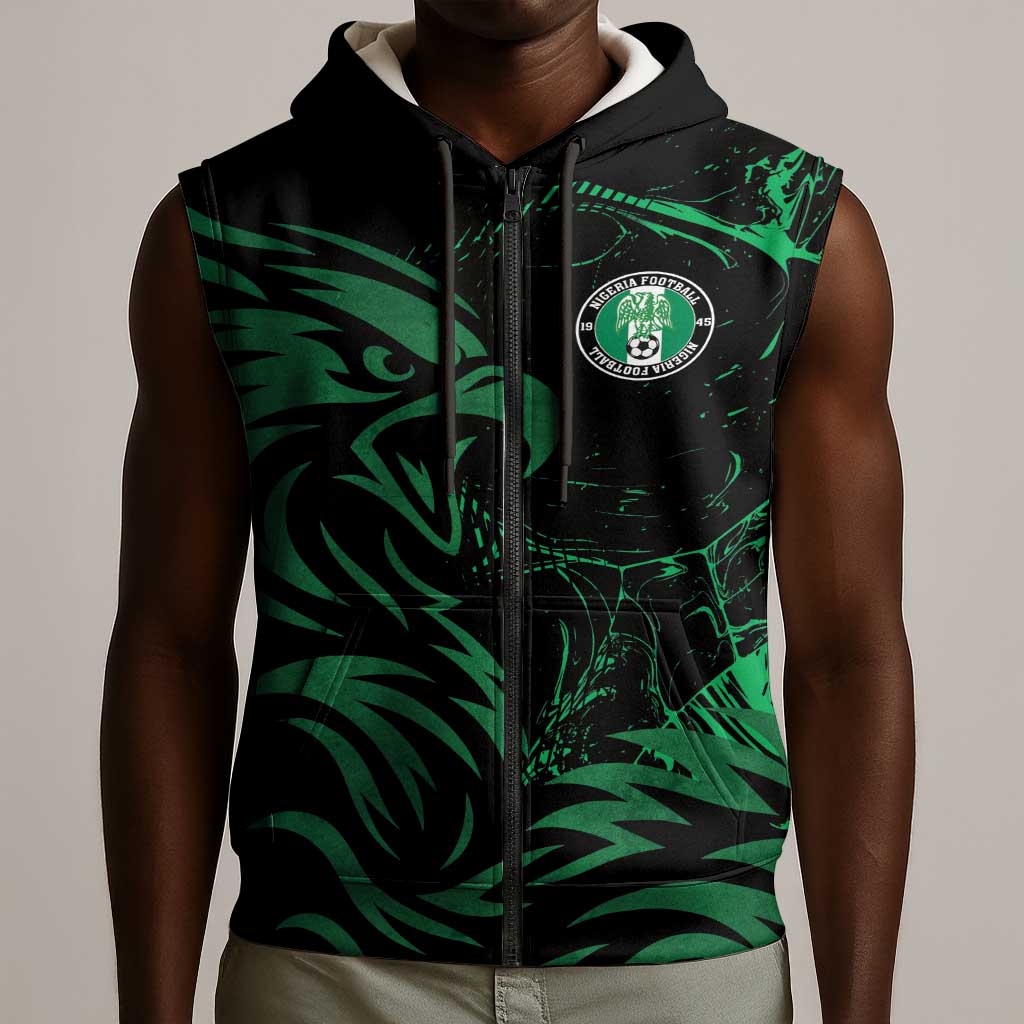 Custom Nigeria Football Sleeveless Zip Hoodie Super Eagles Power