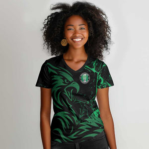 Custom Nigeria Football Women V-Neck T-Shirt Super Eagles Power