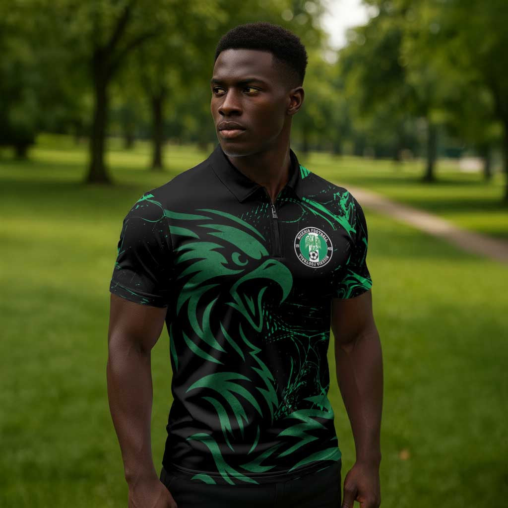 Custom Nigeria Football Zipper Polo Shirt Super Eagles Power