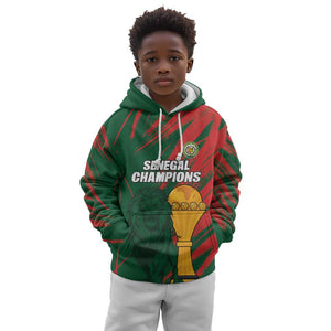 Custom Senegal Champions Football Kid Hoodie Lions of Teranga Rise Again
