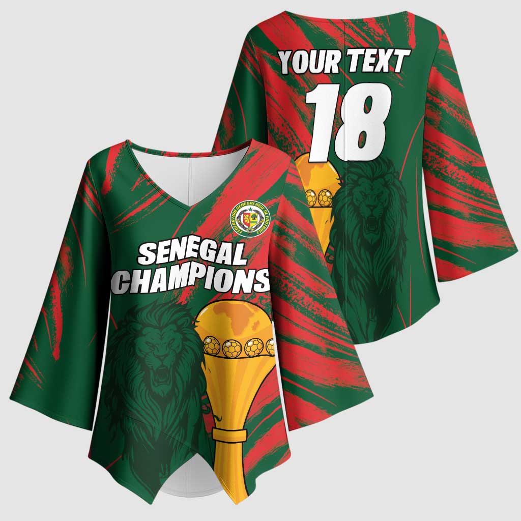 Custom Senegal Champions Football Kimono Sleeve Blouse Lions of Teranga Rise Again