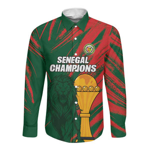 Custom Senegal Champions Football Long Sleeve Button Shirt Lions of Teranga Rise Again