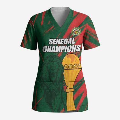 Custom Senegal Champions Football Scrub Top Lions of Teranga Rise Again