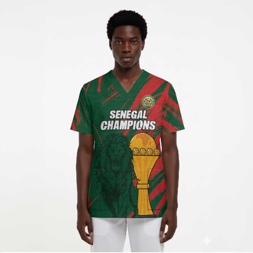 Custom Senegal Champions Football Scrub Top Lions of Teranga Rise Again
