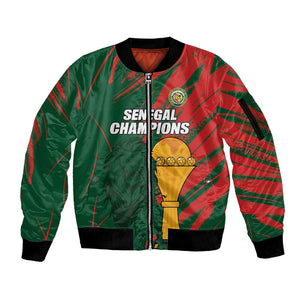 Custom Senegal Champions Football Sleeve Zip Bomber Jacket Lions of Teranga Rise Again