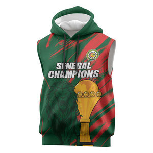 Custom Senegal Champions Football Sleeveless Hoodie Lions of Teranga Rise Again